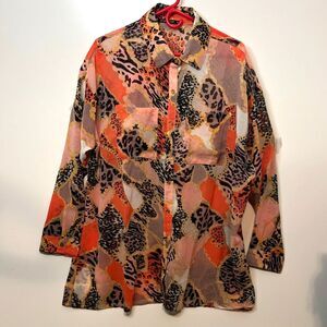 Fresh of LA Women's Oversized Sheer Patterned Shirt SZ XL